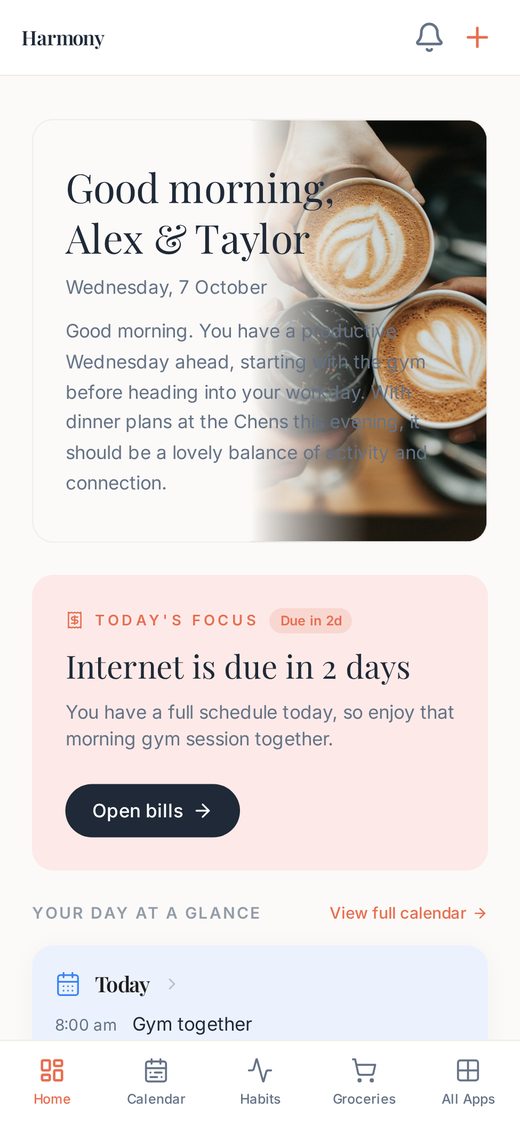 Start each day together. on a phone